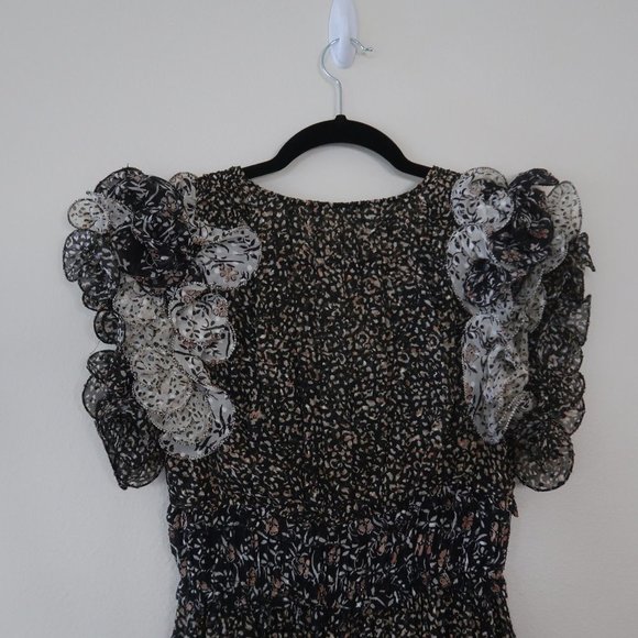 Ulla Johnson Ivy Silk Ruffle Sleeve Floral V-Neck Mini Dress - Picture 8 of 11